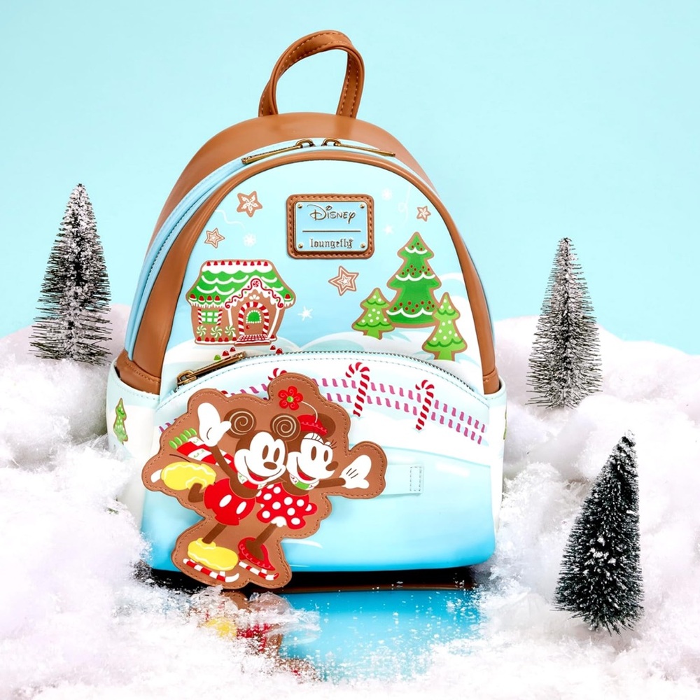 Loungefly Blue Tan Gingerbread Mickey & Minnie Mini Backpack
